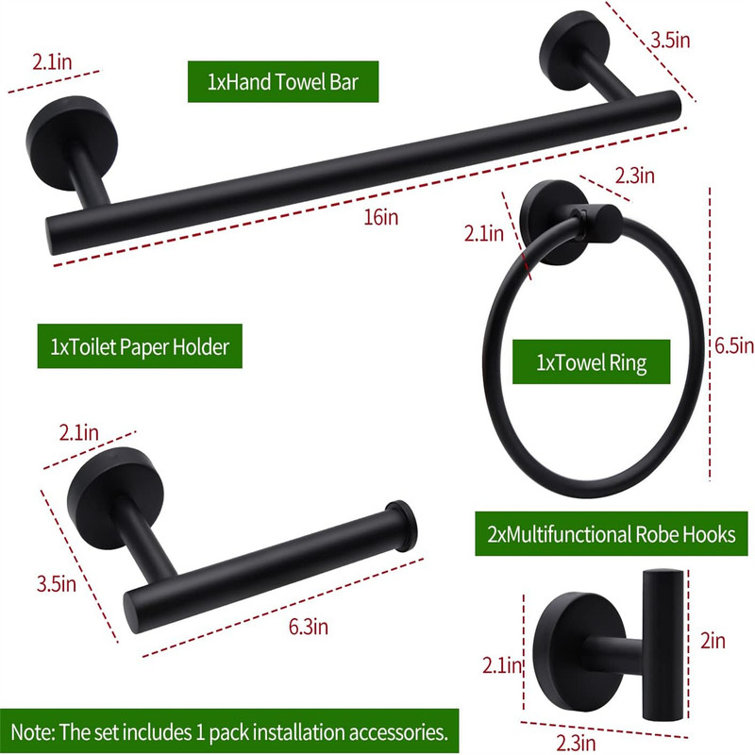 Matte Black Stainless Steel 5-Piece Bathroom Hardware Set
