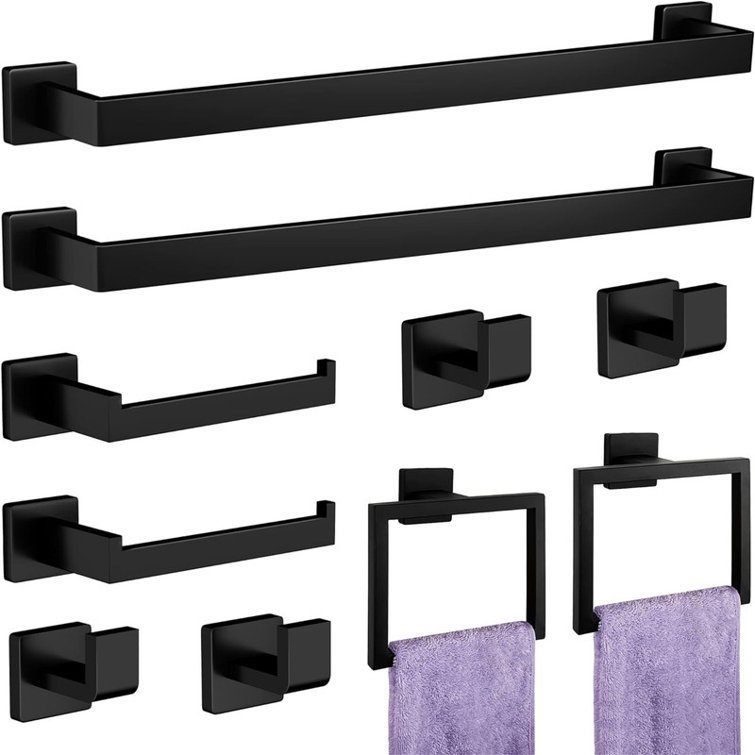 Matte Black 10-Piece Stainless Steel Bathroom Hardware Set