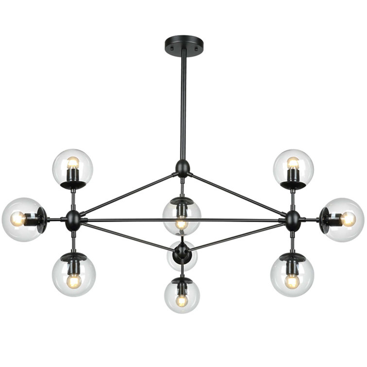 Black 10-Light Sputnik Chandelier with Glass Globe Shades
