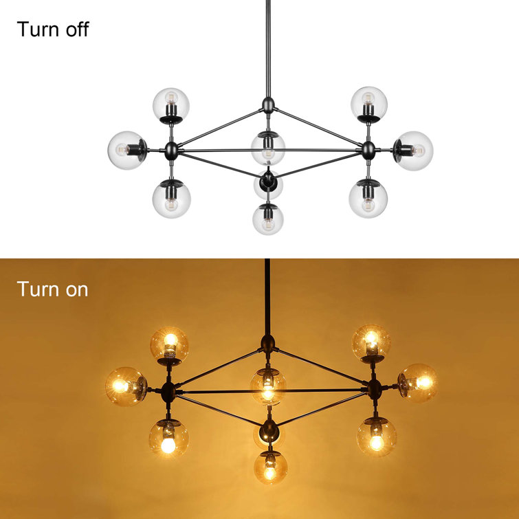 Black 10-Light Sputnik Chandelier with Glass Globe Shades