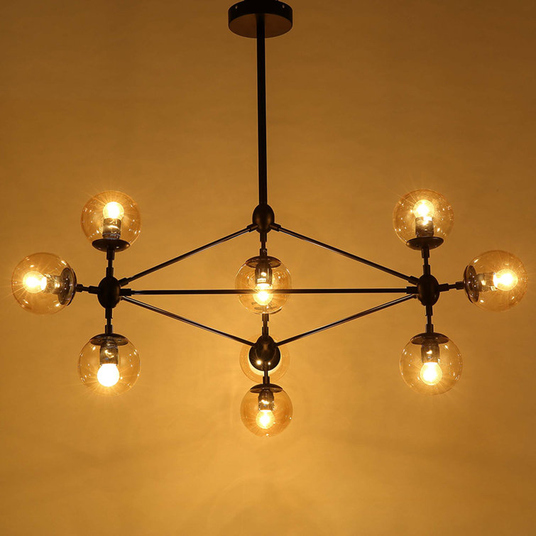 Black 10-Light Sputnik Chandelier with Glass Globe Shades