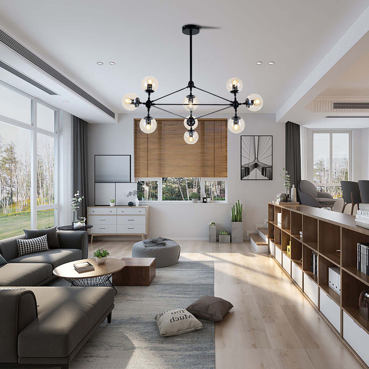 Black 10-Light Sputnik Chandelier with Glass Globe Shades