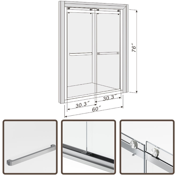 60'' x 76'' Frameless Double Sliding Glass Shower Door in Brushed Nickel