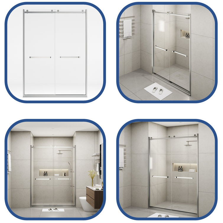 60'' x 76'' Frameless Double Sliding Glass Shower Door in Brushed Nickel