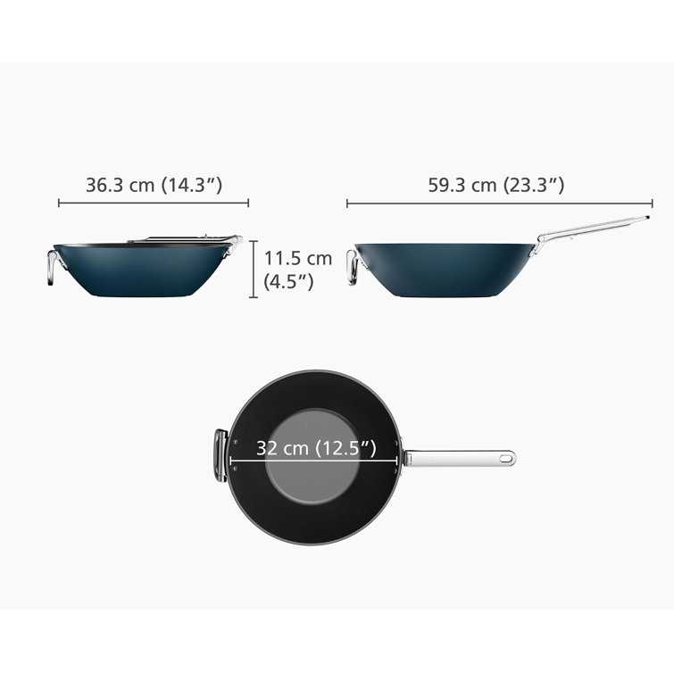 Navy Blue Ceramic Non-Stick 12.5" Wok with Folding Handle