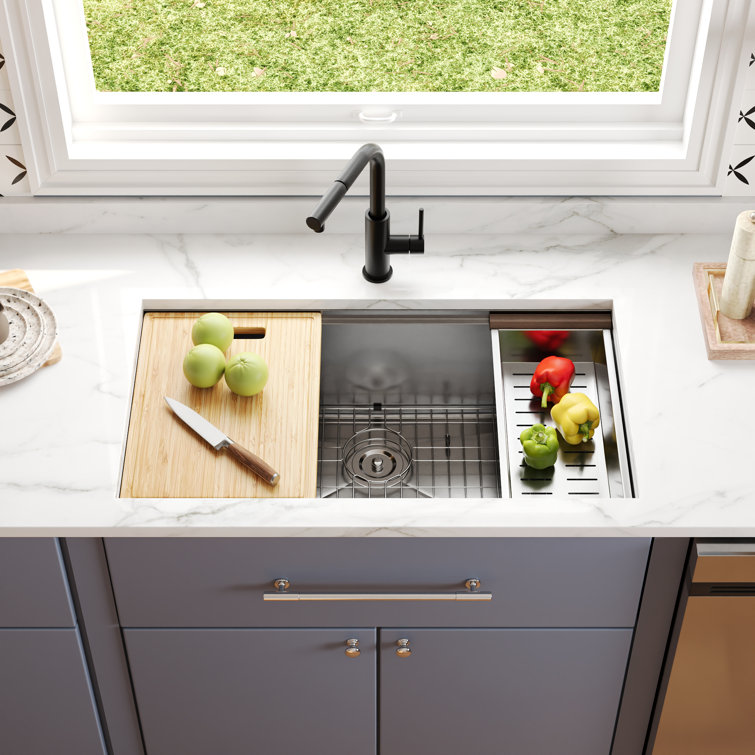 33" Stainless Steel Single Bowl Undermount Workstation Kitchen Sink