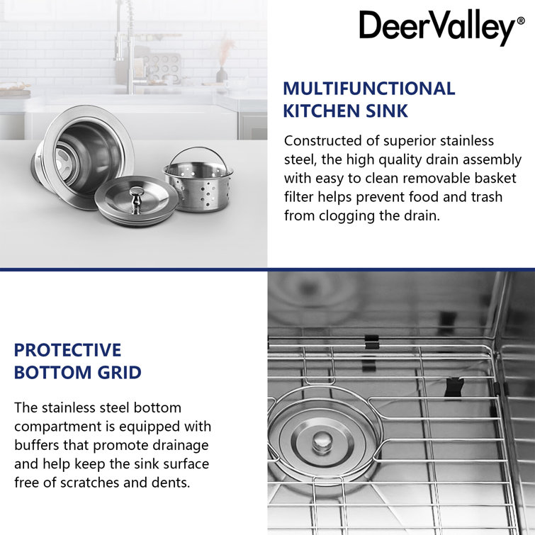 DeerValley 33'' Stainless Steel Double Bowl Undermount Kitchen Sink