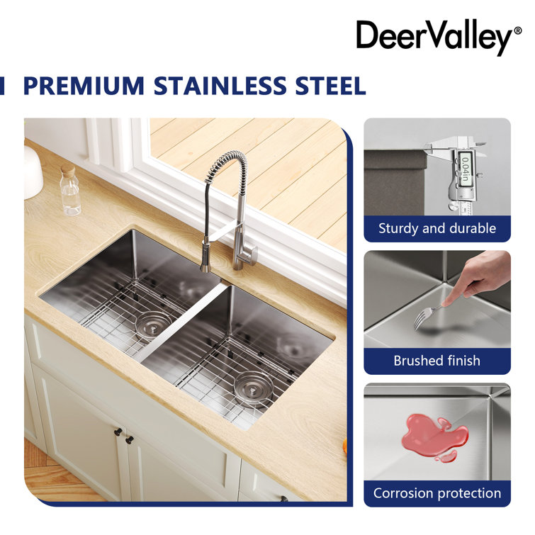 DeerValley 33'' Stainless Steel Double Bowl Undermount Kitchen Sink
