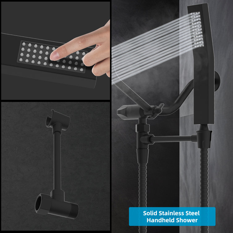 Large Matte Black Stainless Steel Dual Shower Head Combo
