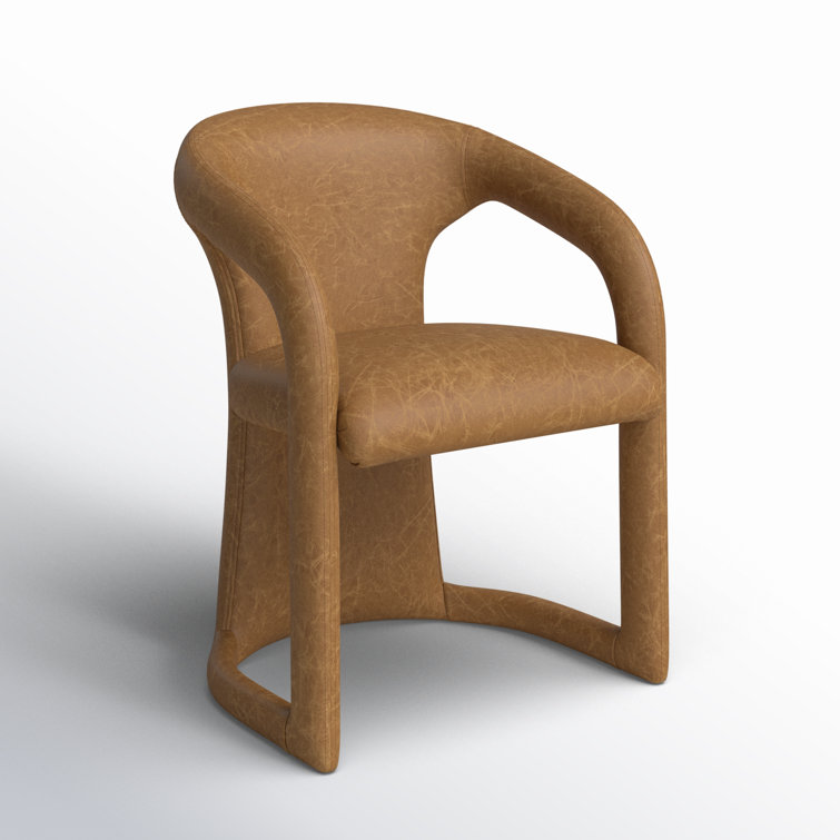 Low Brown Genuine Leather Arm Chair with Solid Wood Frame
