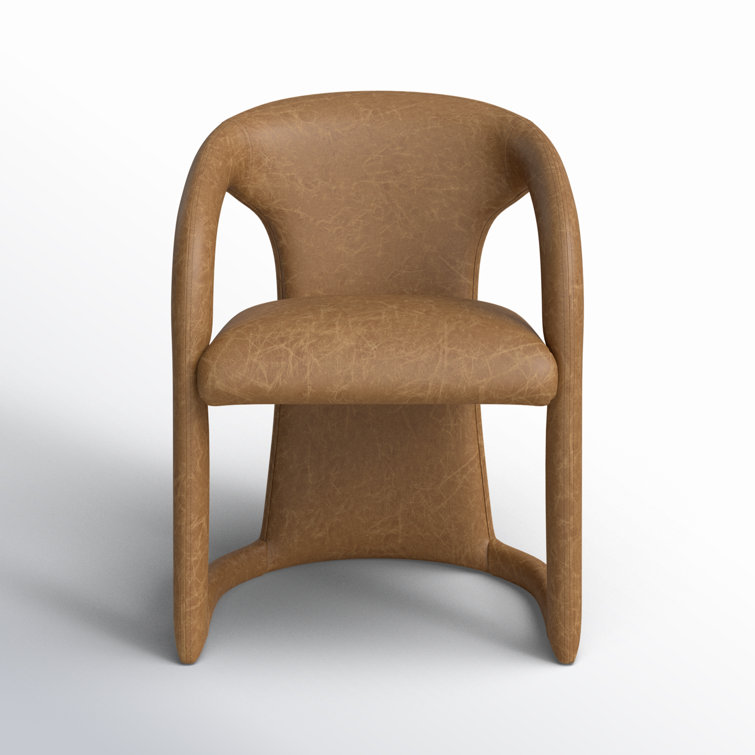 Low Brown Genuine Leather Arm Chair with Solid Wood Frame