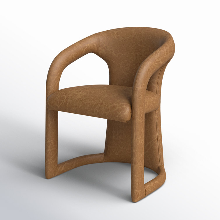 Low Brown Genuine Leather Arm Chair with Solid Wood Frame