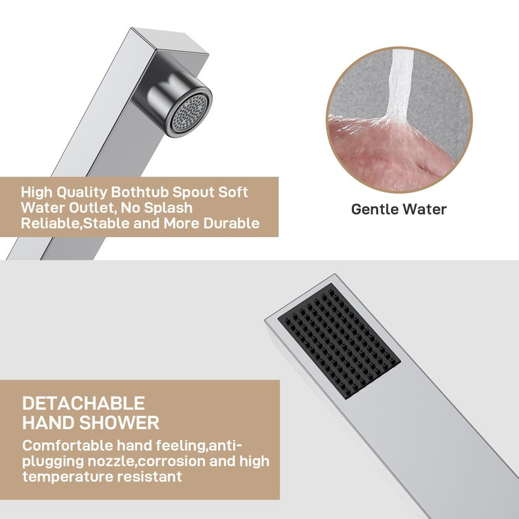 Brushed Nickel Freestanding Bathtub Faucet with Waterfall Spout