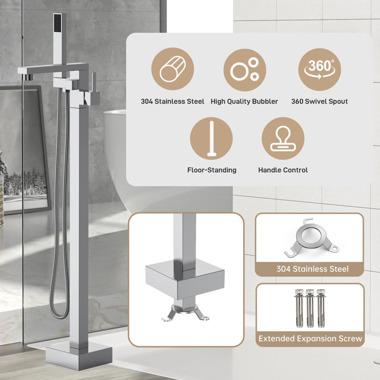Brushed Nickel Freestanding Bathtub Faucet with Waterfall Spout