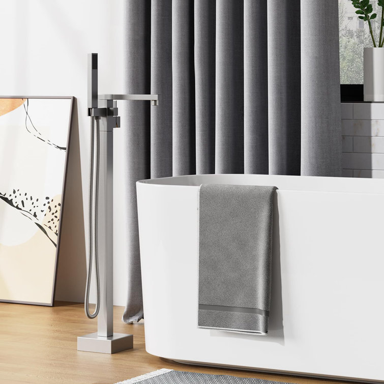 Brushed Nickel Freestanding Bathtub Faucet with Waterfall Spout