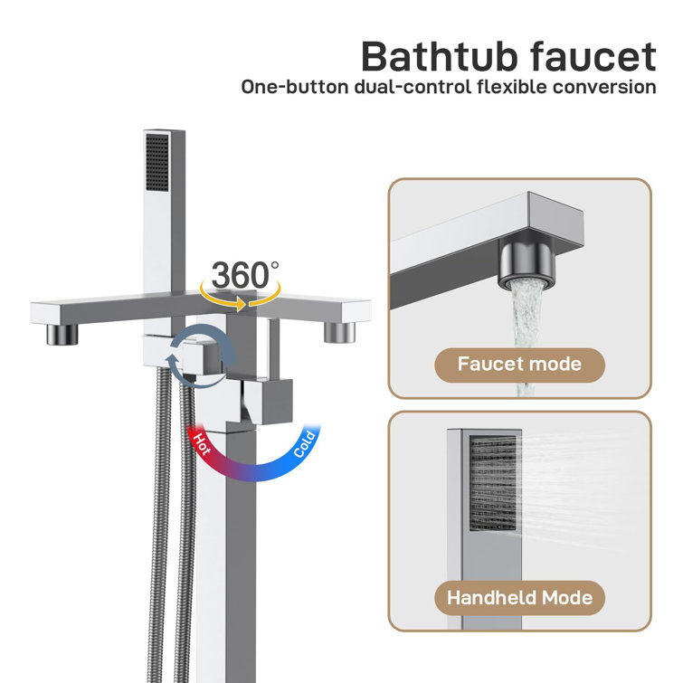 Brushed Nickel Freestanding Bathtub Faucet with Waterfall Spout