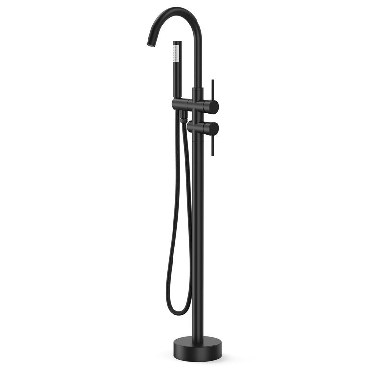 Matte Black Brass Freestanding Tub Filler with Handheld Shower