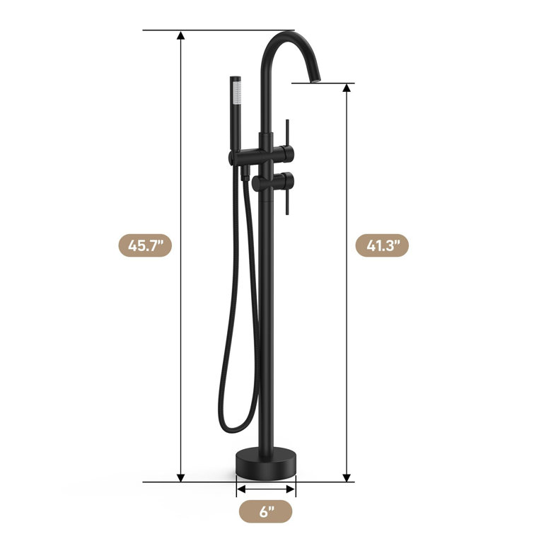 Matte Black Brass Freestanding Tub Filler with Handheld Shower