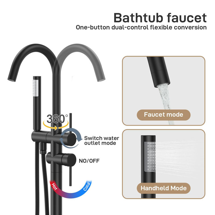 Matte Black Brass Freestanding Tub Filler with Handheld Shower