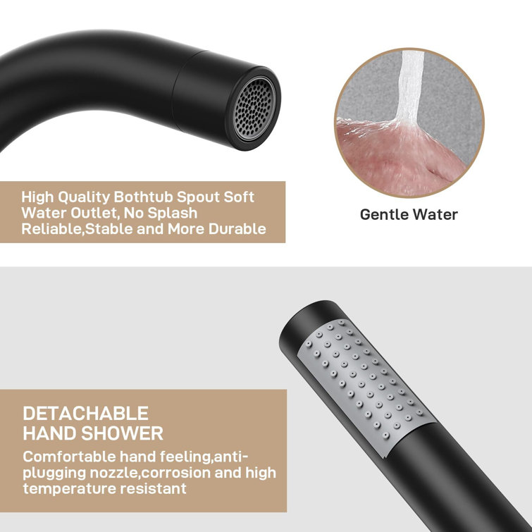 Matte Black Brass Freestanding Tub Filler with Handheld Shower