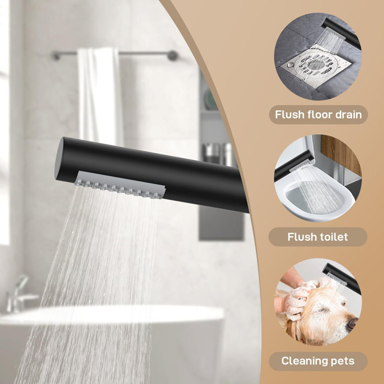Matte Black Brass Freestanding Tub Filler with Handheld Shower