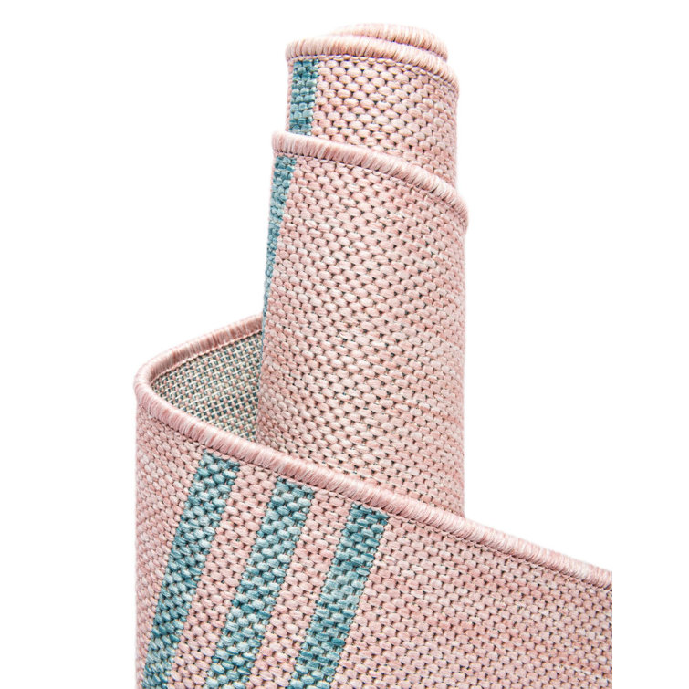 Pink and Aqua Geometric 9' x 12' Outdoor Rug