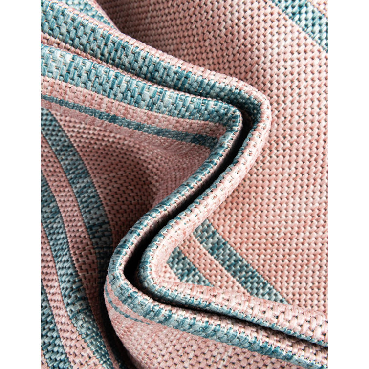 Pink and Aqua Geometric 9' x 12' Outdoor Rug