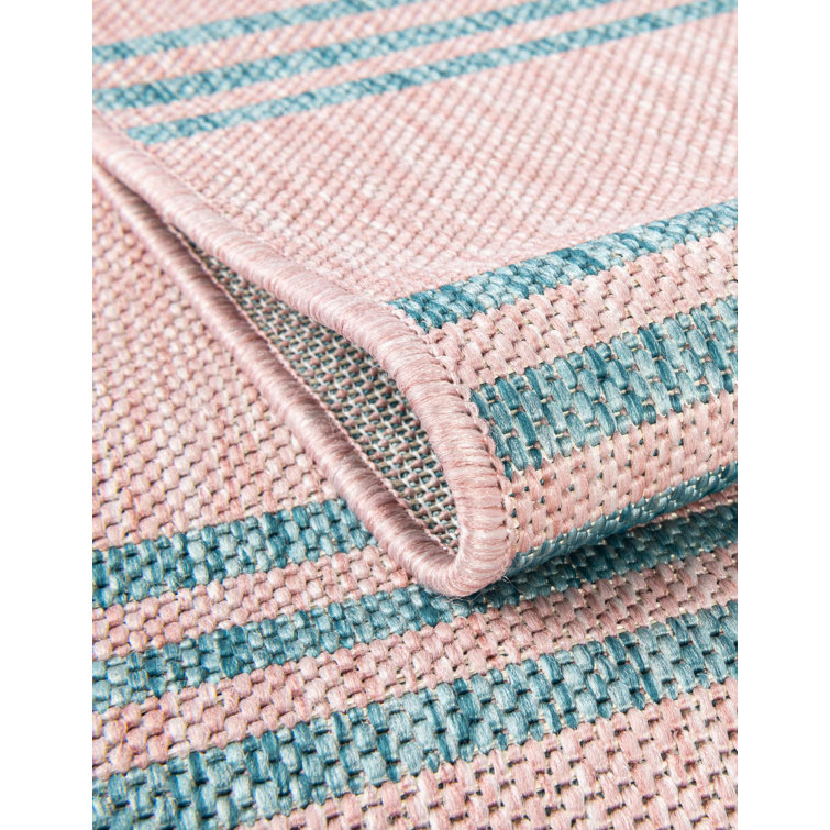 Pink and Aqua Geometric 9' x 12' Outdoor Rug