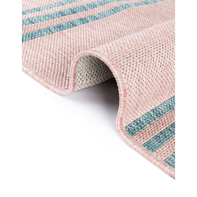 Pink and Aqua Geometric 9' x 12' Outdoor Rug
