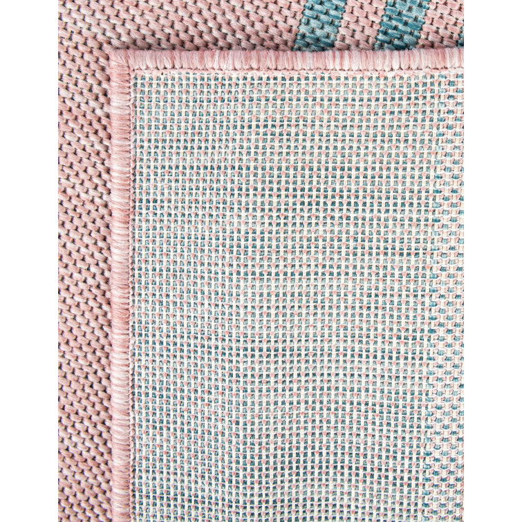 Pink and Aqua Geometric 9' x 12' Outdoor Rug