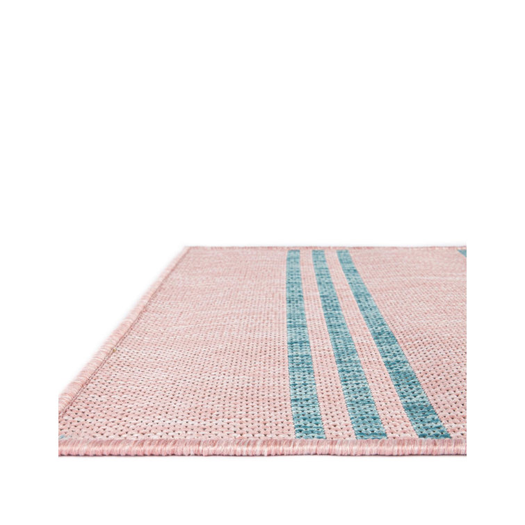 Pink and Aqua Geometric 9' x 12' Outdoor Rug