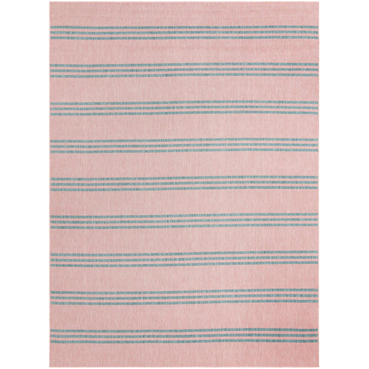 Pink and Aqua Geometric 9' x 12' Outdoor Rug