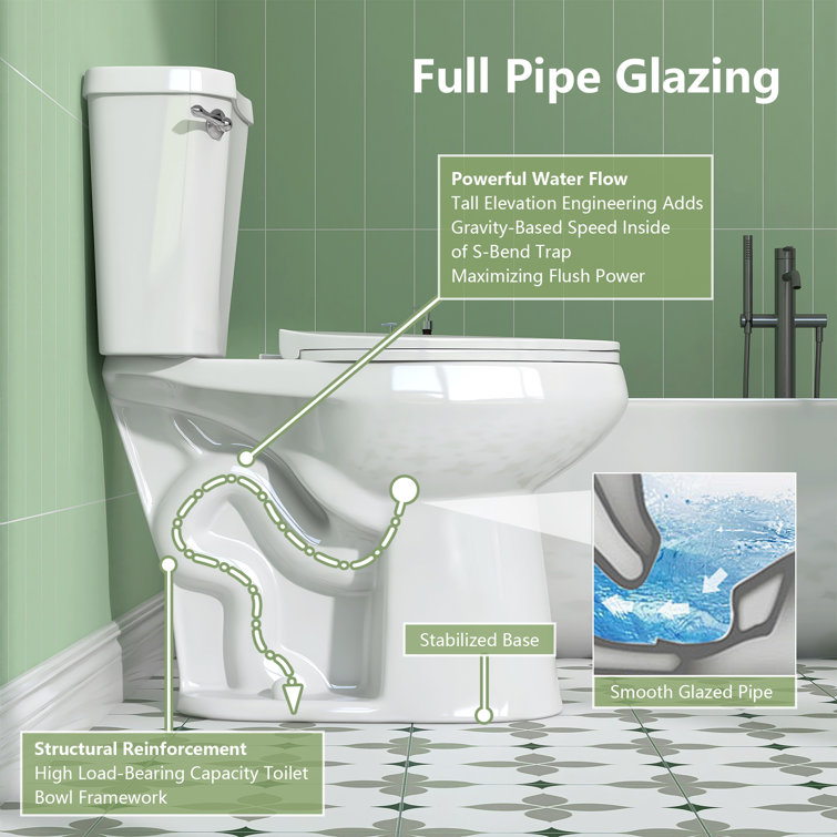 White Ceramic Elongated High Efficiency Two-Piece Toilet