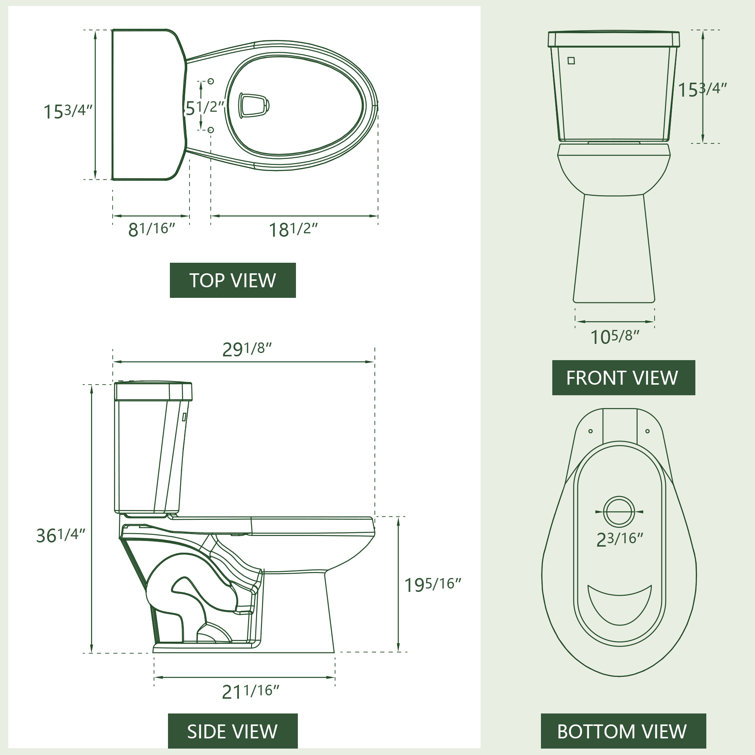 White Ceramic Elongated High Efficiency Two-Piece Toilet