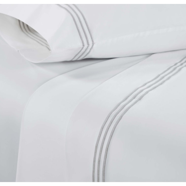 Queen White Cotton Embroidered Deep Pocket Bed Sheet Set