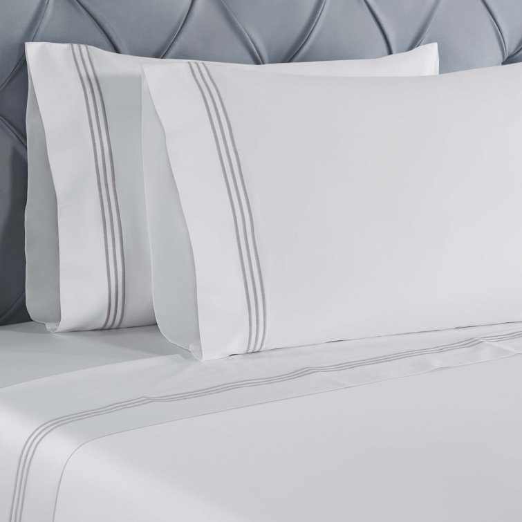 Queen White Cotton Embroidered Deep Pocket Bed Sheet Set