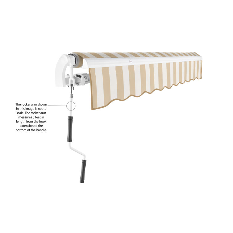 Linen and White Striped Retractable Patio Awning with Aluminum Frame