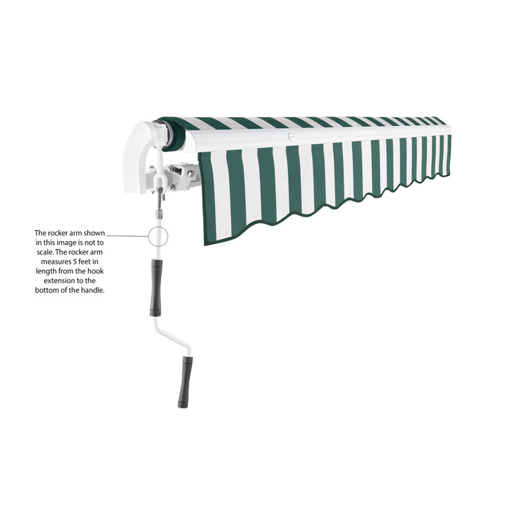Forest Green and White Stripe Retractable Patio Awning with Aluminum Frame