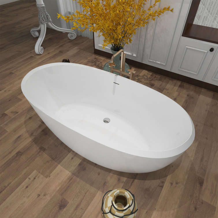 Glossy White 59" Acrylic Freestanding Soaking Tub with Brass Finish