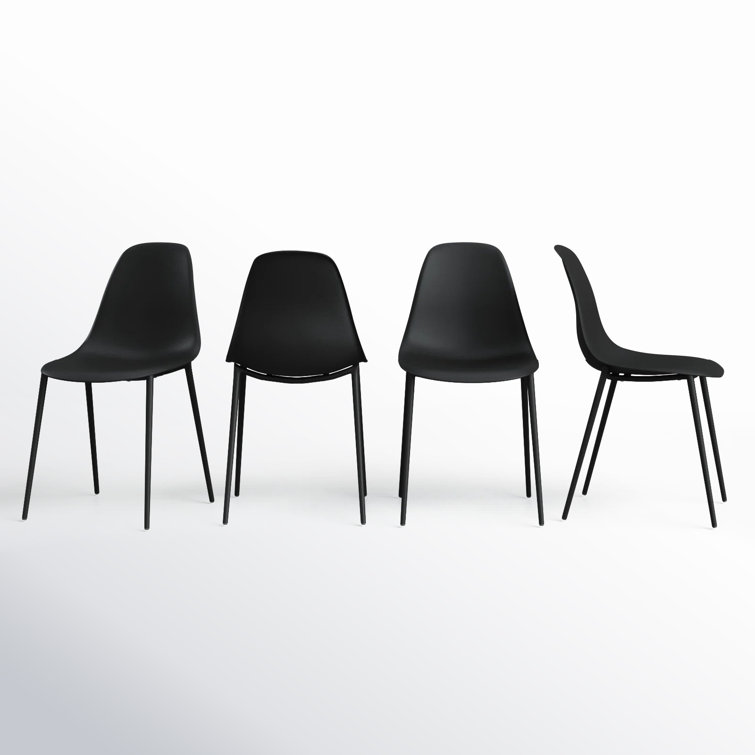 Black Plastic Armless Indoor/Outdoor Dining Chairs with Metal Legs, Set of 4