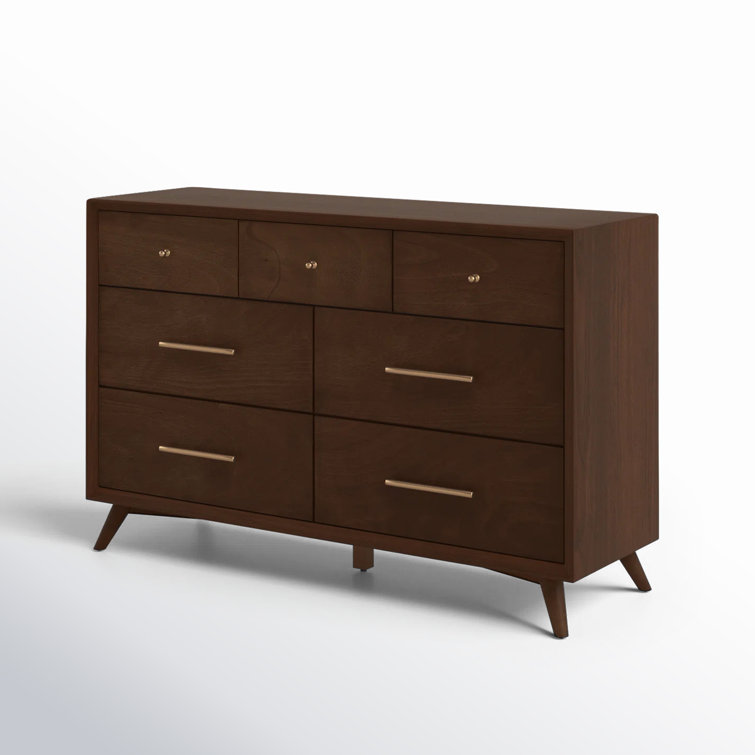 Flynn Walnut Mid-Century Modern 7-Drawer Dresser