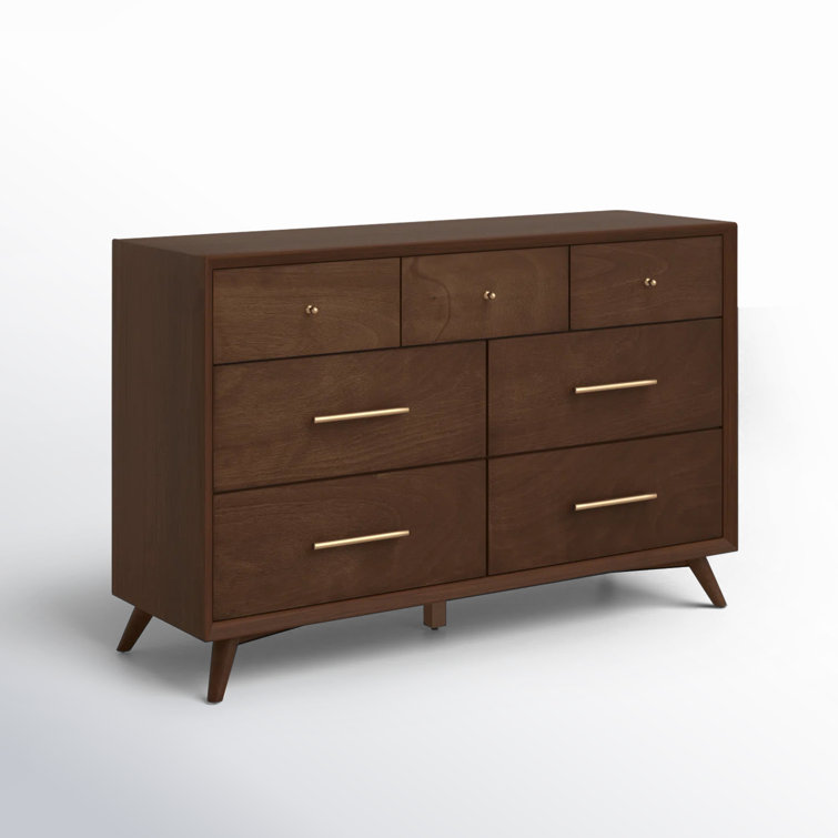 Flynn Walnut Mid-Century Modern 7-Drawer Dresser