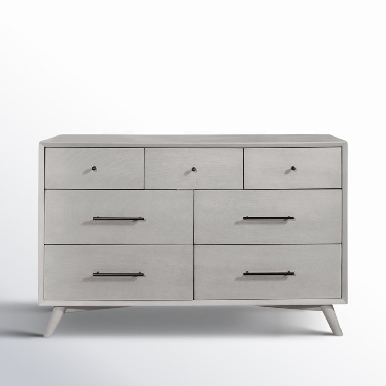 Flynn Gray Mahogany 7-Drawer Mid-Century Modern Dresser