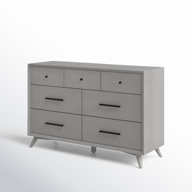 Flynn Gray Mahogany 7-Drawer Mid-Century Modern Dresser
