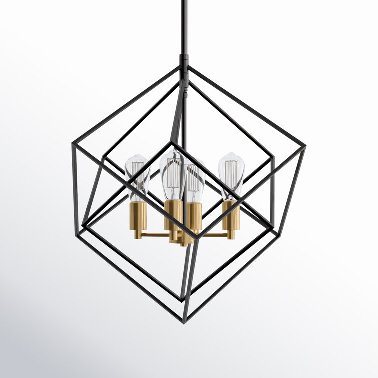 Rad 4-Light Geometric Black and Brass Chandelier