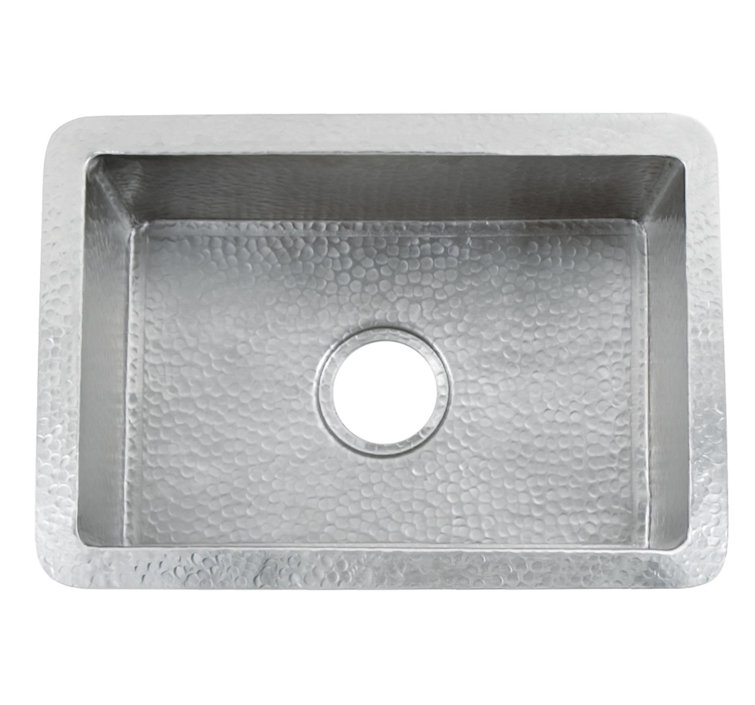 Polished Nickel Hammered Copper Undermount Single Bowl Kitchen Sink