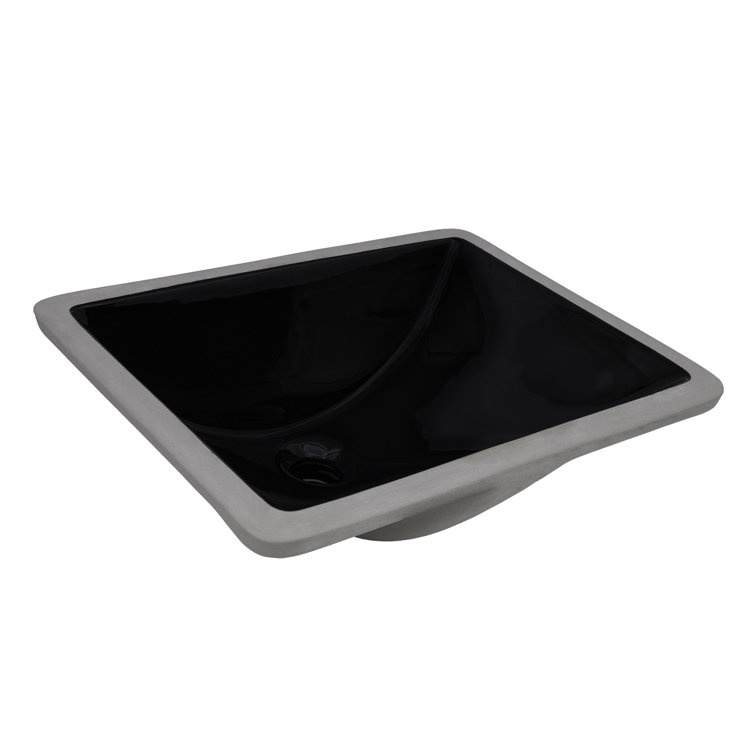 Black Rectangular Ceramic Undermount Bathroom Sink with Overflow