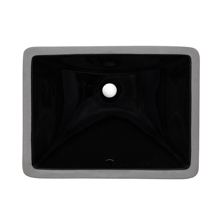 Black Rectangular Ceramic Undermount Bathroom Sink with Overflow