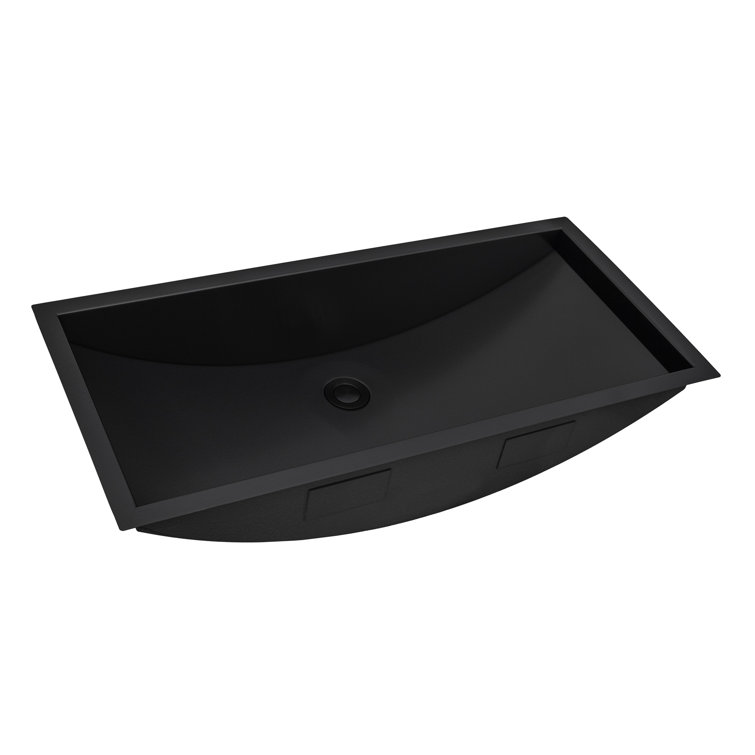 Gunmetal Black Stainless Steel Undermount Rectangular Bathroom Sink, 34 x 14 inches