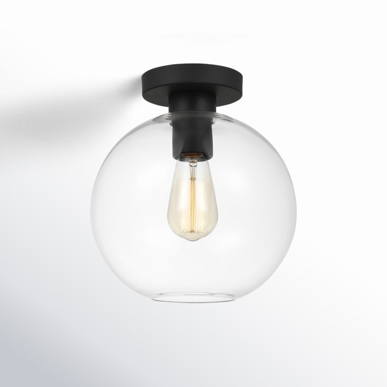 Baxter Contemporary Black Iron Flush Mount with Clear Glass Sphere